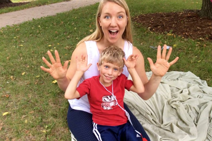 Dramatic Play Camp participant and graduate student clinician enjoy the day.