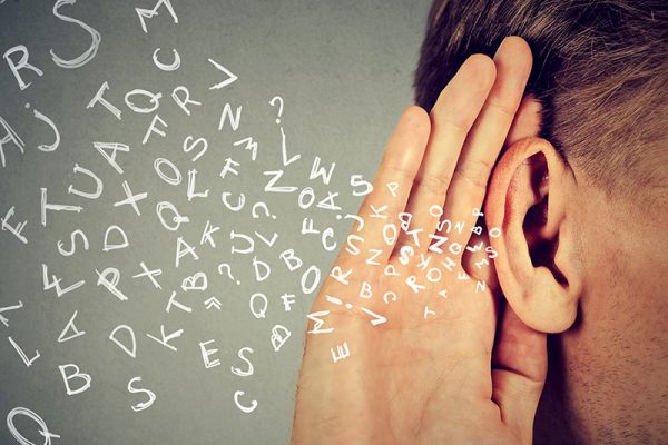 Illustration of a man listening to speech.
