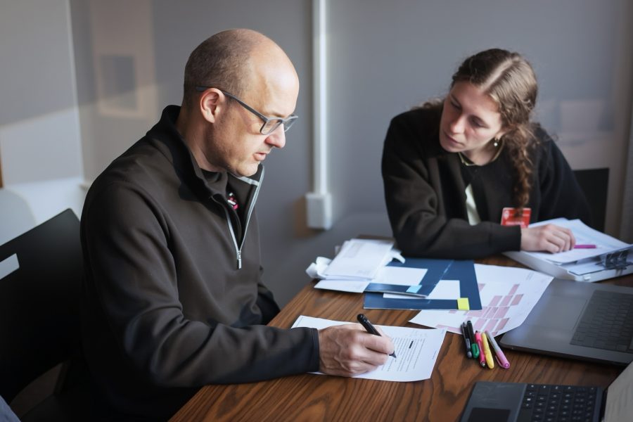 Graduate student working with a client in the UW Speech and Hearing Clinic.